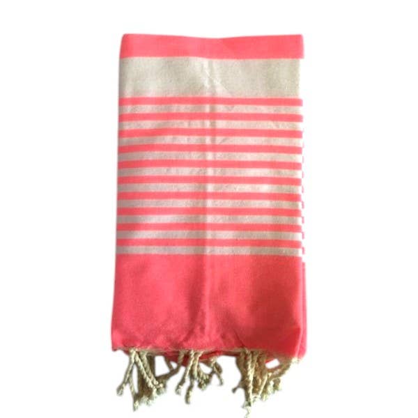 Fouta Paul rose fluo, Beach Towel coton recyclé 200x100cm
