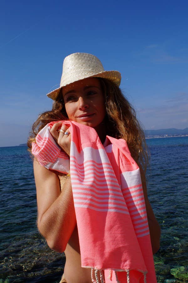 Fouta Paul rose fluo, Beach Towel coton recyclé 200x100cm