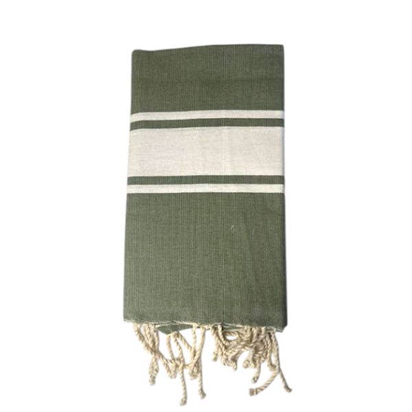 Fouta tradi kaki, Beach Towel coton recyclé 200x100cm