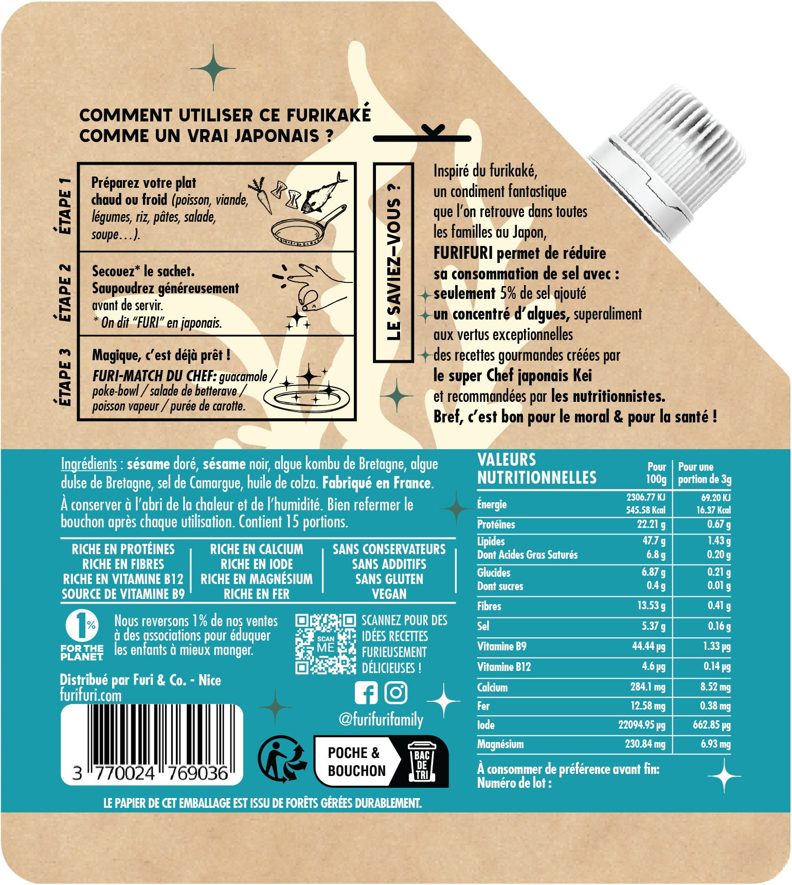 Furikake Original - Condiment sésame&algues -alternative sel